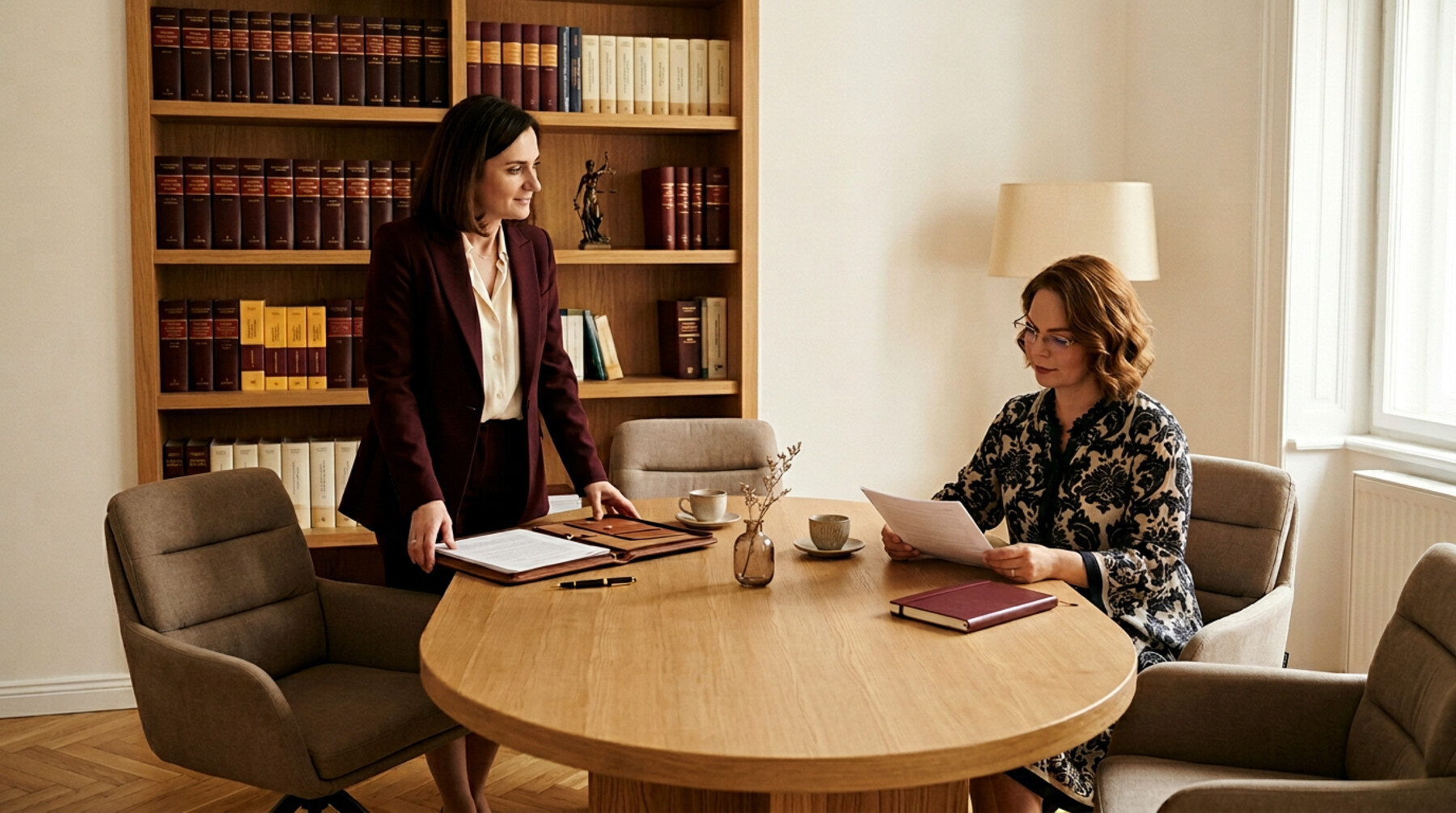 Echipa cabinetului Stoicescu — avocat și jurist analizând împreună un dosar la birou